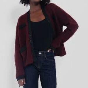 Tuckernuck Oxblood Boucle Fallon Open Cardigan with Sequin Black Trim